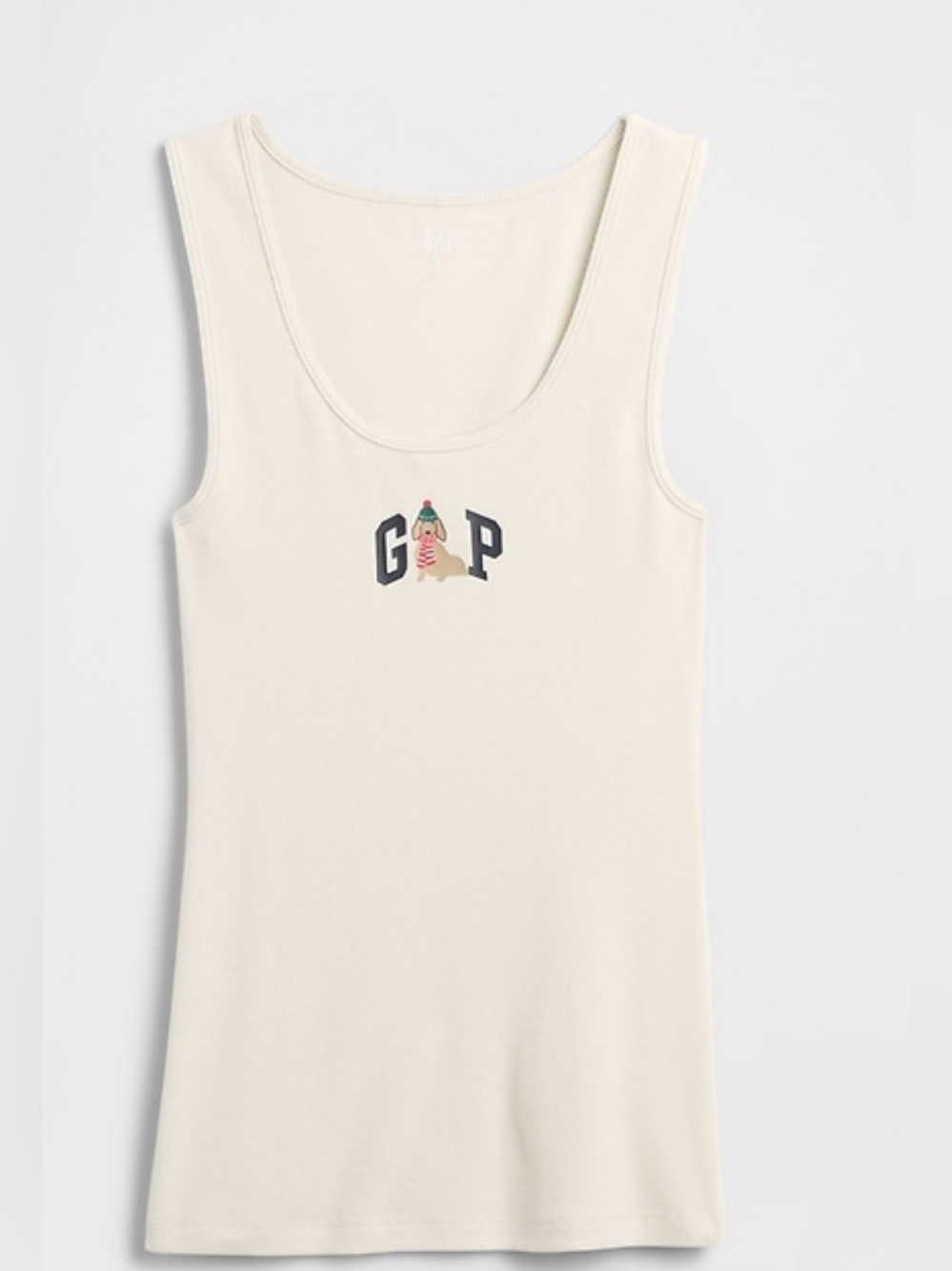 GAP women’s Cream Ribbed Tank Top with Dog Graphic